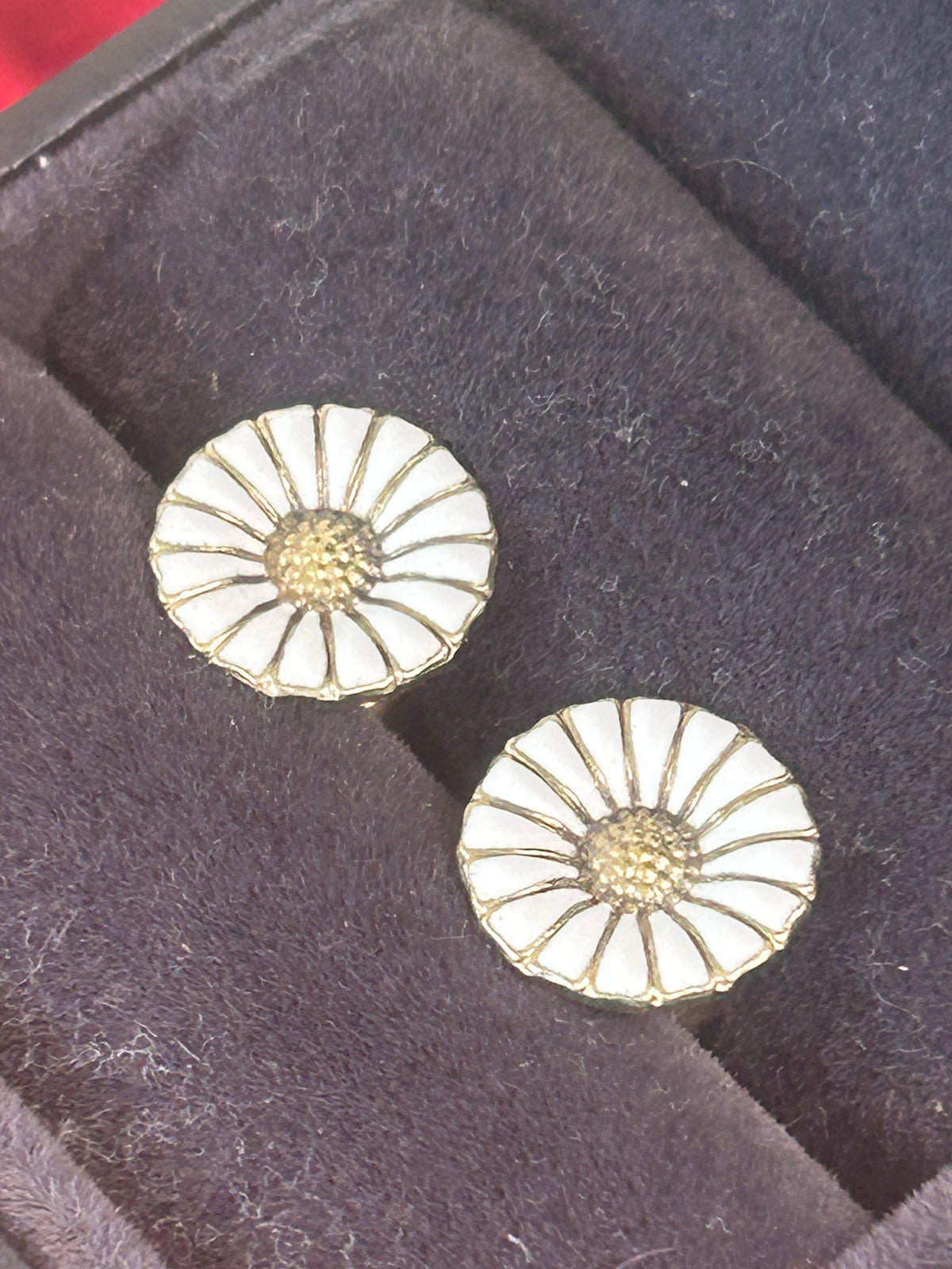 Georg Jensen Daisy ørestikker Ø11 mm – hvid emalje – original æske - billede 12