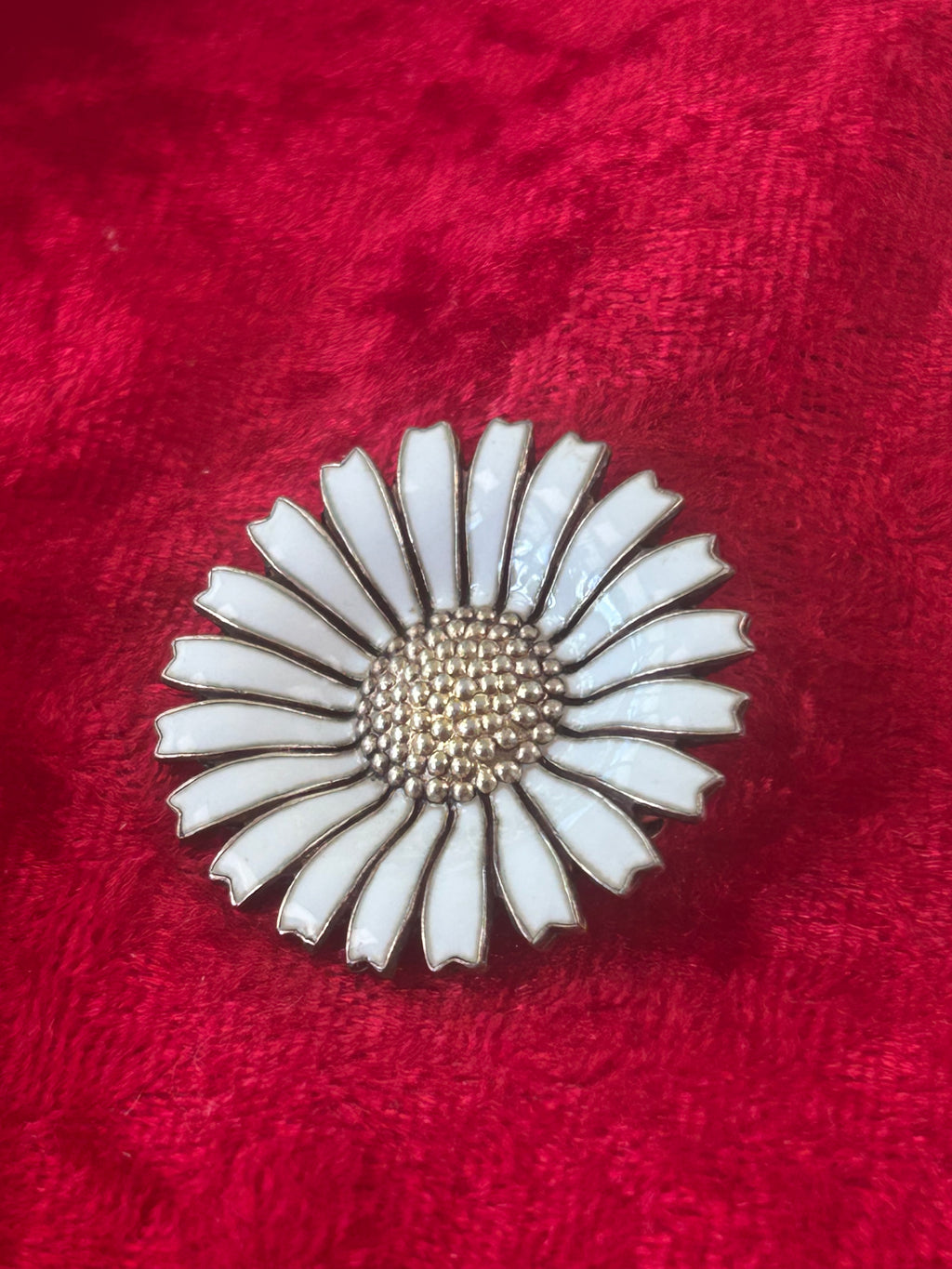 Anton Michelsen Daisy/Marguerit broche Ø33 mm – hvid emalje – 925 sterling sølv - billede 2