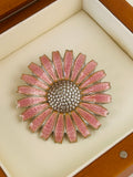 Georg Jensen Daisy/Marguerit broche Ø42 mm – lyserød emalje – trææske - billede 1