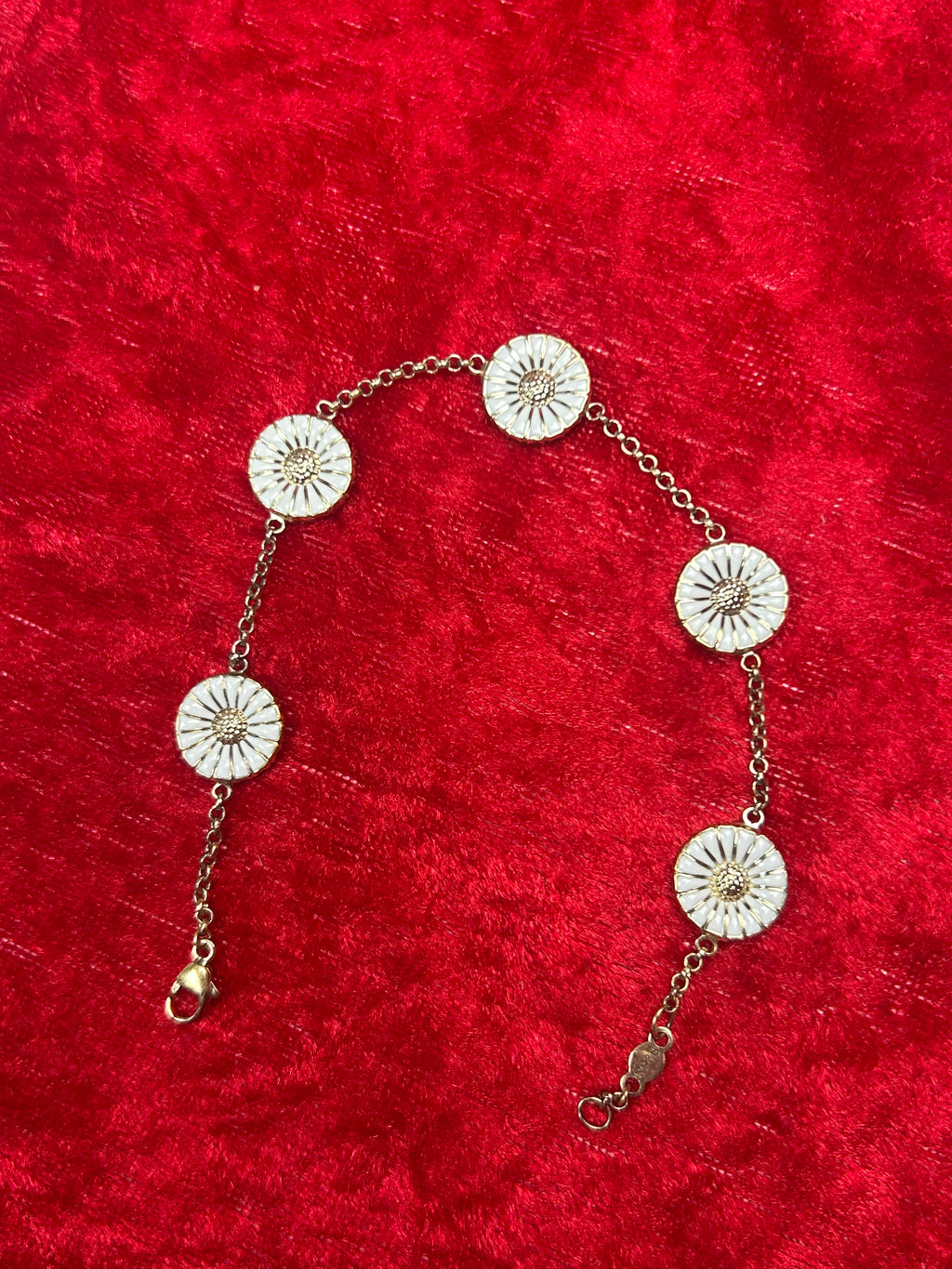 Georg Jensen Daisy armbånd med 5 margueritter Ø11 mm – 925S sølv og hvid emalje - billede 1