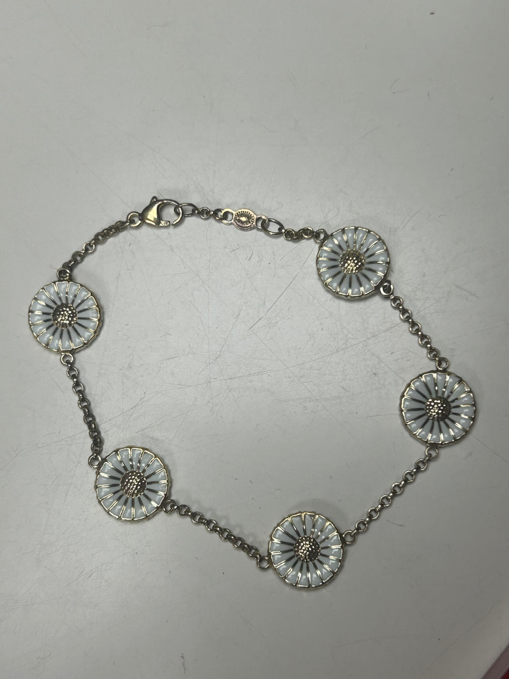 Georg Jensen Daisy armbånd med 5 margueritter Ø11 mm – 925S sølv og hvid emalje - billede 5