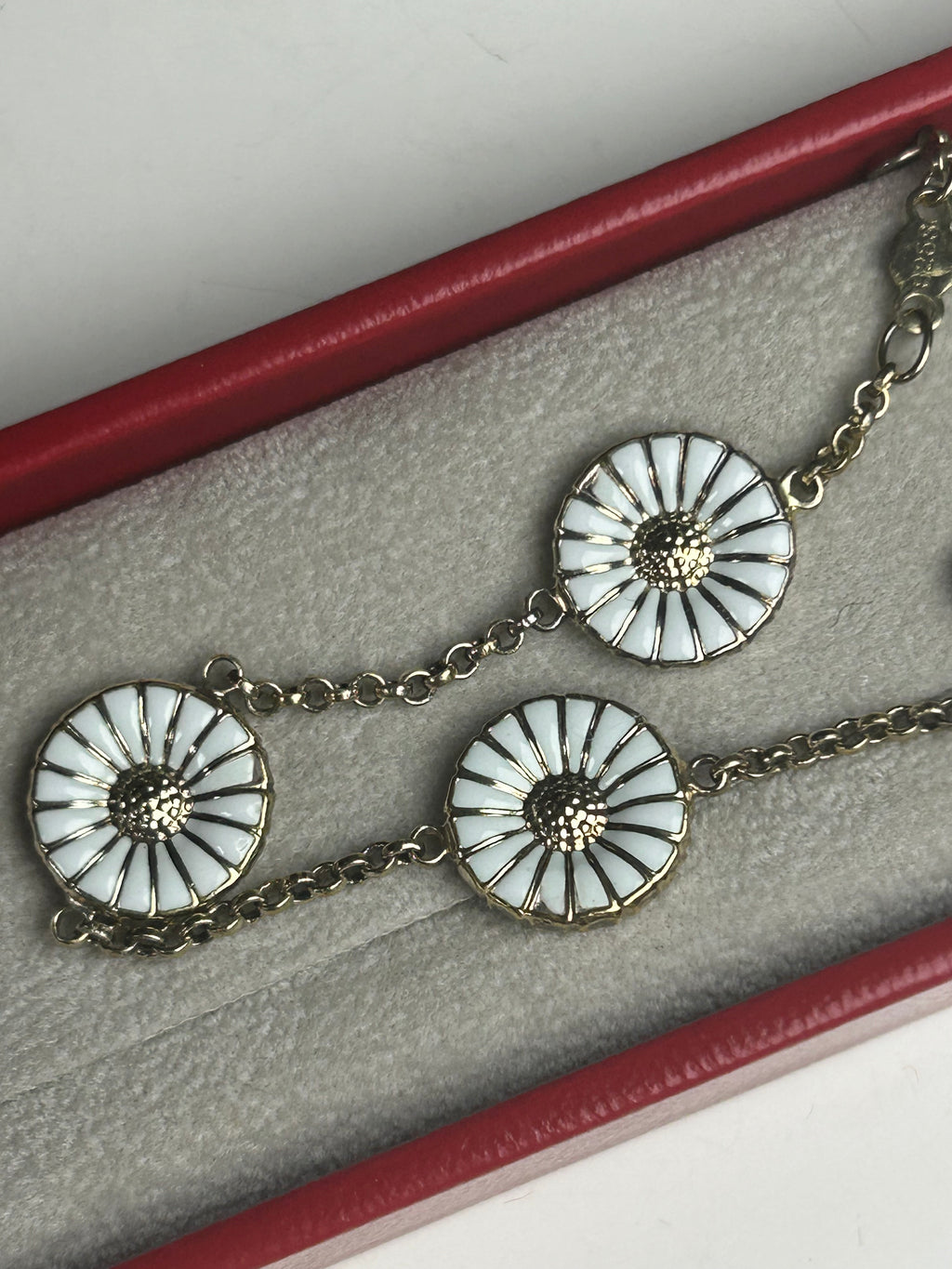 Georg Jensen Daisy armbånd med 5 margueritter Ø11 mm – 925S sølv og hvid emalje - billede 7