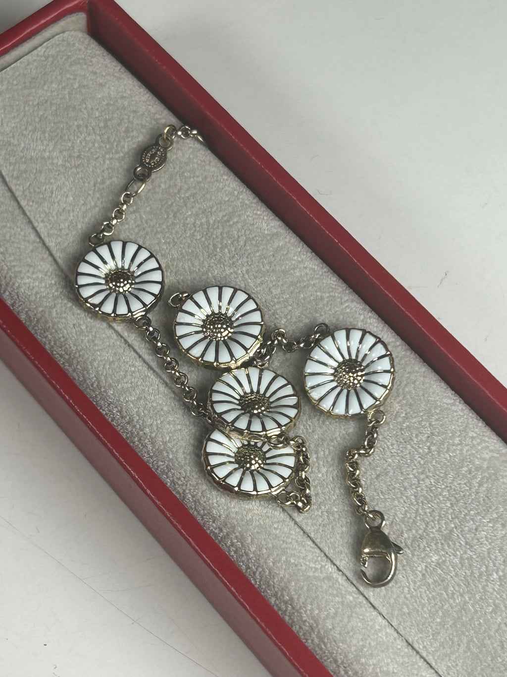 Georg Jensen Daisy armbånd med 5 margueritter Ø11 mm – 925S sølv og hvid emalje - billede 8
