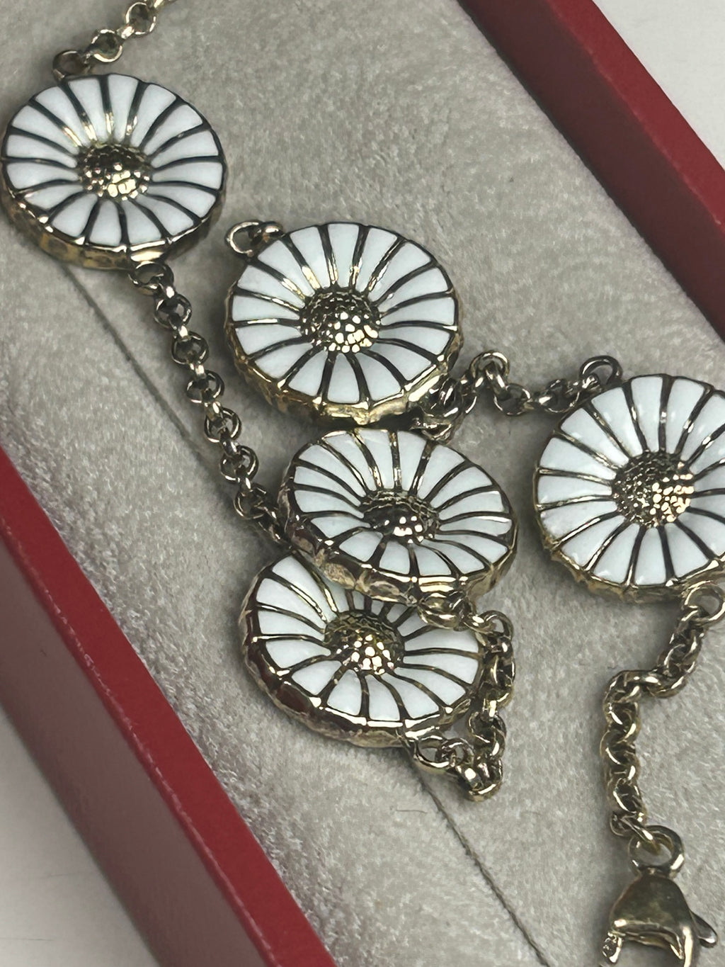 Georg Jensen Daisy armbånd med 5 margueritter Ø11 mm – 925S sølv og hvid emalje - billede 9