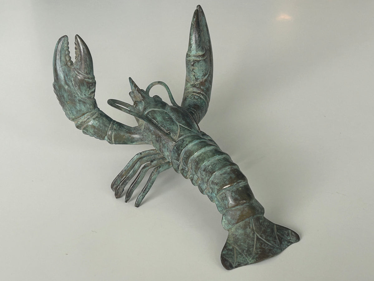Patineret bronzeskulptur af hummer – levende grøn/blå irring og markante kløer – 20 cm - billede 5