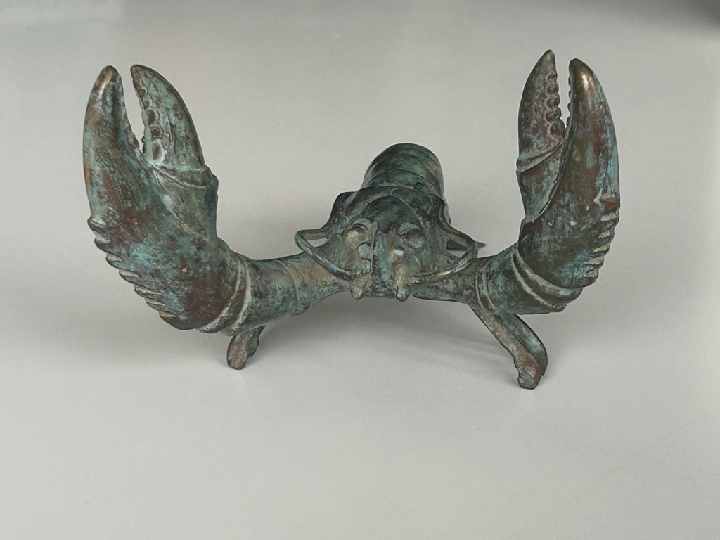 Patineret bronzeskulptur af hummer – levende grøn/blå irring og markante kløer – 20 cm - billede 7