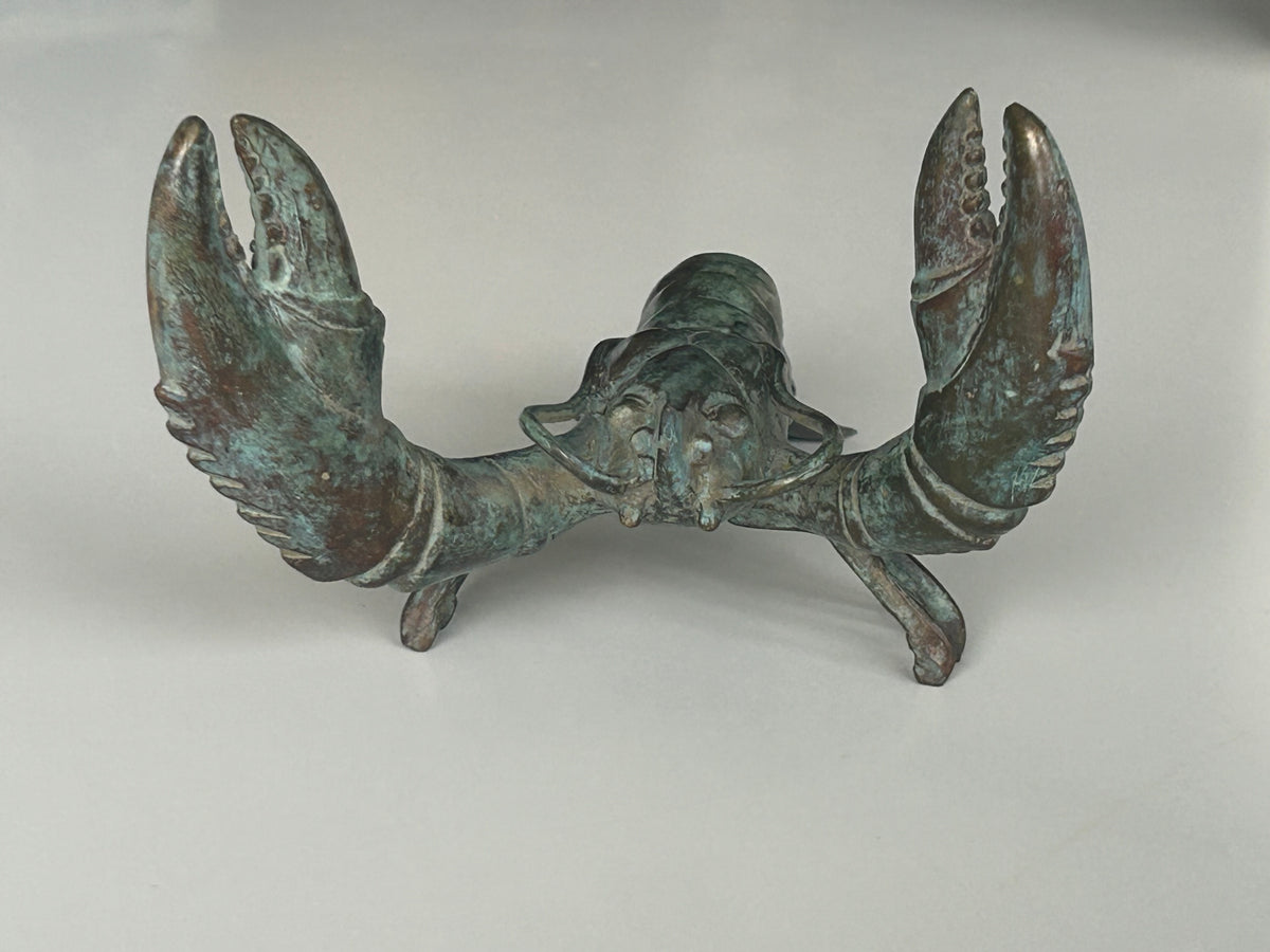 Patineret bronzeskulptur af hummer – levende grøn/blå irring og markante kløer – 20 cm - billede 7