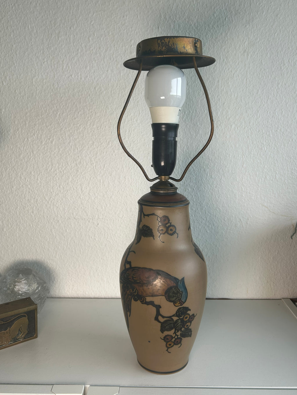 L. Hjorth terracotta bordlampe med fuglemotiv og LE KLINT 1/27 skærm – 55 cm - billede 7