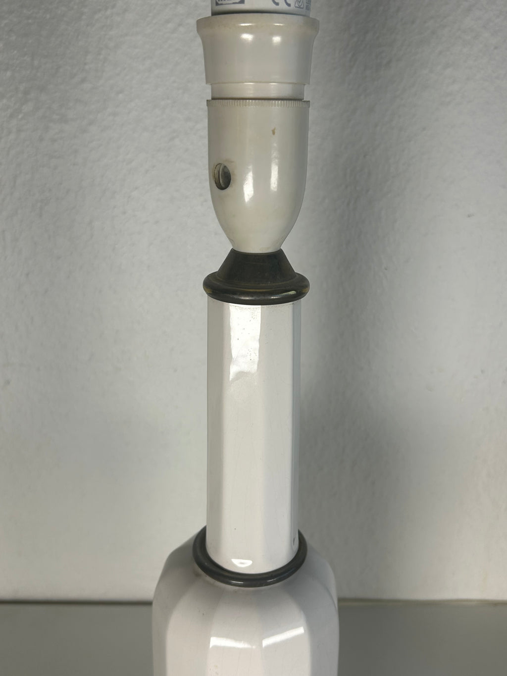 Stor Heiberg bordlampe i hvid keramik og messing med gråblå skærm – 46 cm - billede 11