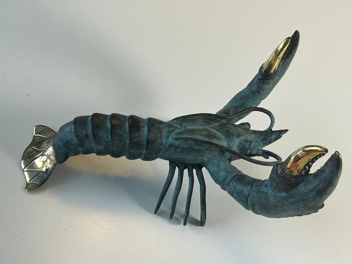 Patineret hummerskulptur i kobber med guldfarvede detaljer – 19 cm - billede 2