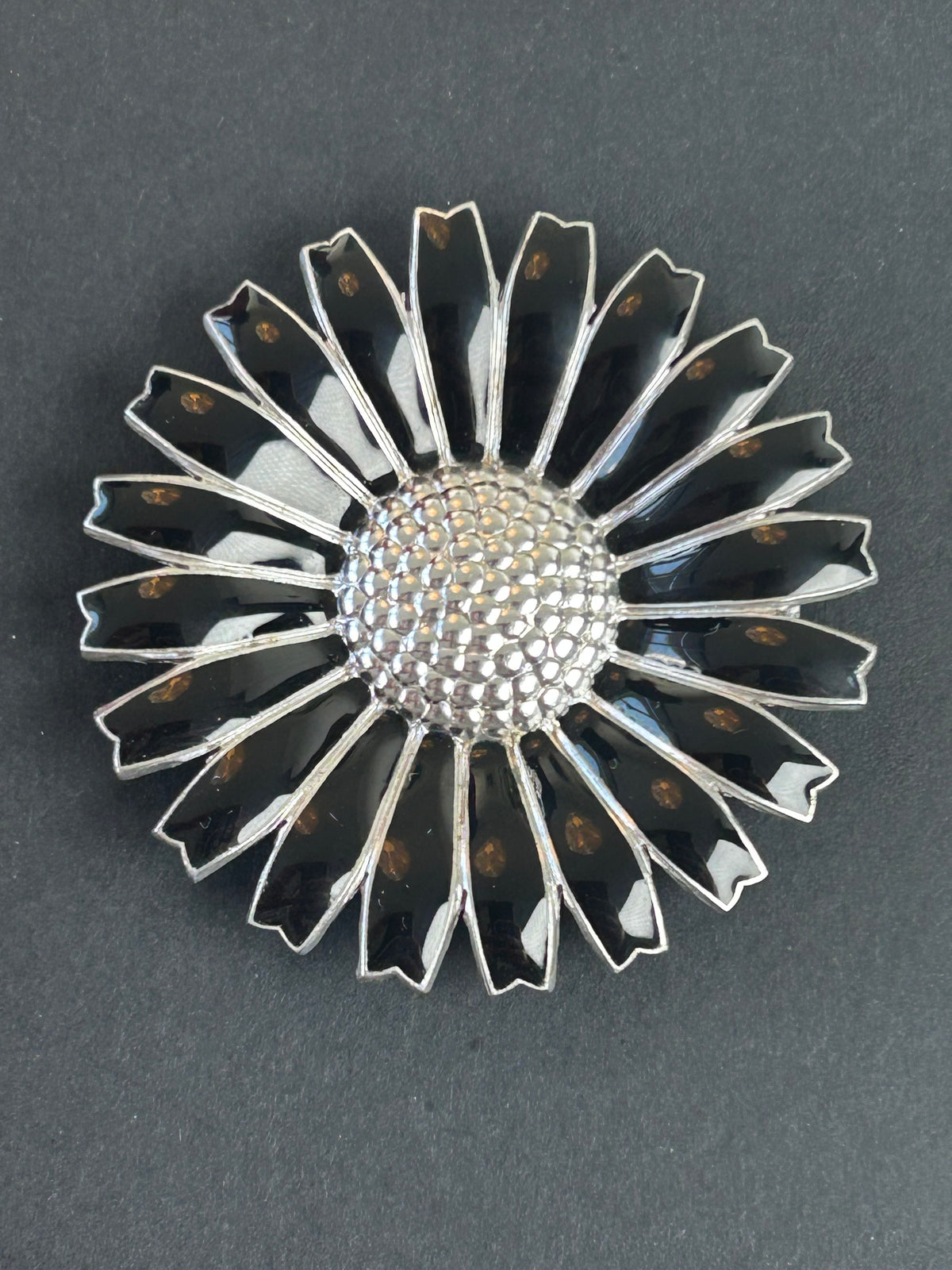Georg Jensen Daisy hårelastik – 925S sterlingsølv &amp; sort emalje – Ø 43 mm – original æske