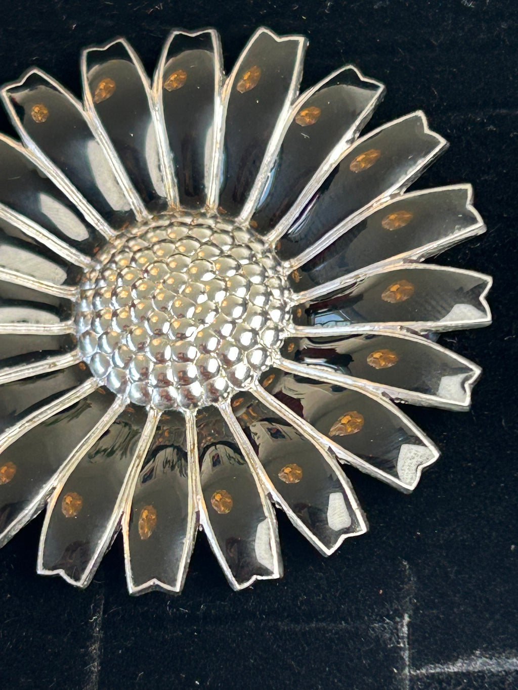 Georg Jensen Daisy hårelastik – 925S sterlingsølv &amp; sort emalje – Ø 43 mm – original æske