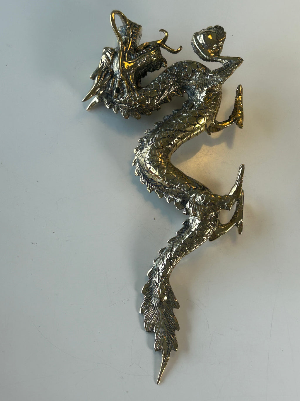 Vintage-inspireret kinesisk dragefigur i kobber – skulpturel dekoration med perle – 27 cm - billede 10