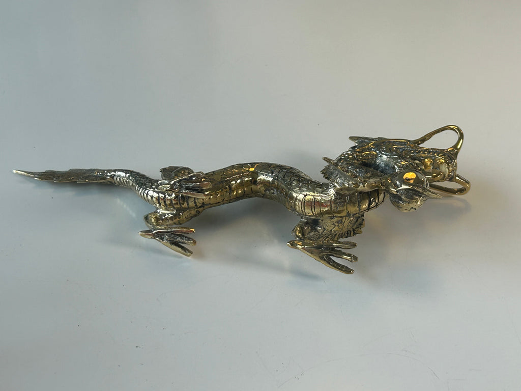 Vintage-inspireret kinesisk dragefigur i kobber – skulpturel dekoration med perle – 27 cm - billede 11
