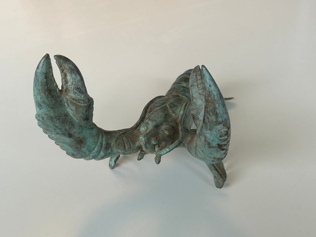 Patineret bronzeskulptur af hummer – levende grøn/blå irring og markante kløer – 20 cm - billede 8