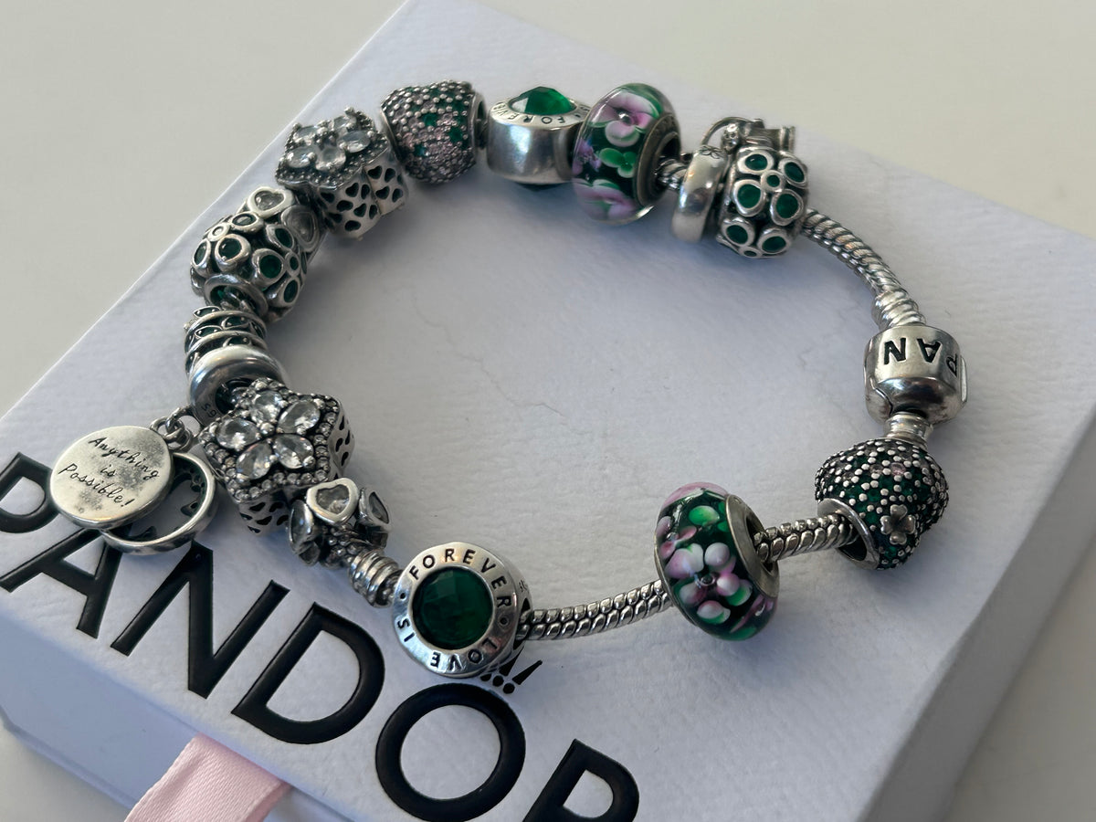 Pandora sølvarmbånd med 15 charms – ALE 925