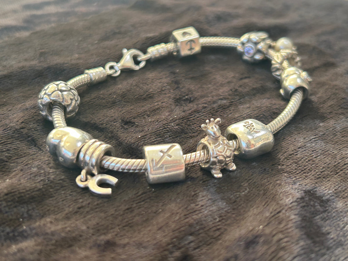 Pandora sølvarmbånd med 10 charms – ALE 925