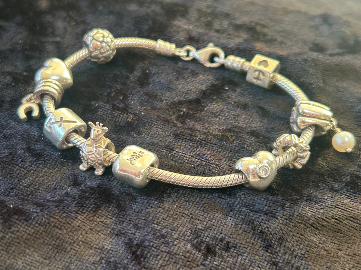 Pandora sølvarmbånd med 10 charms – ALE 925