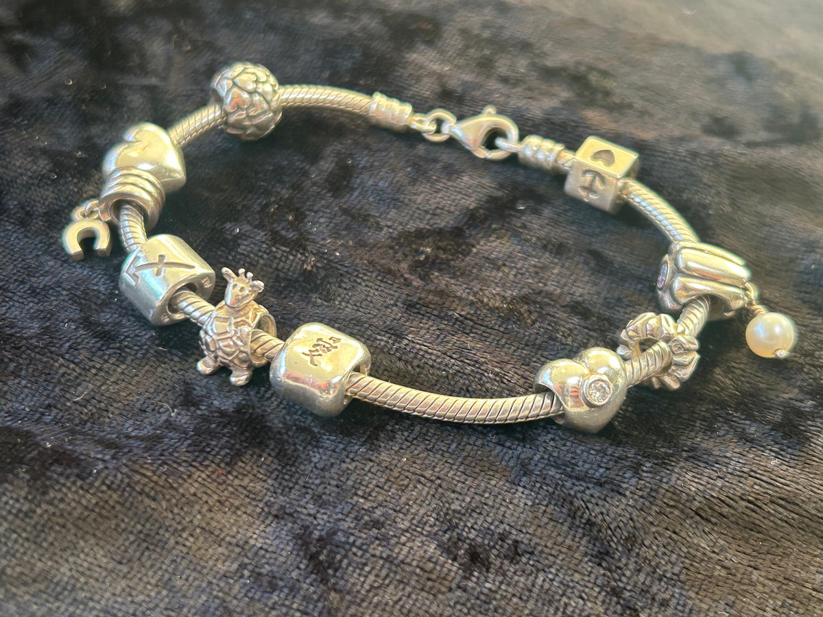 Pandora sølvarmbånd med 10 charms – ALE 925