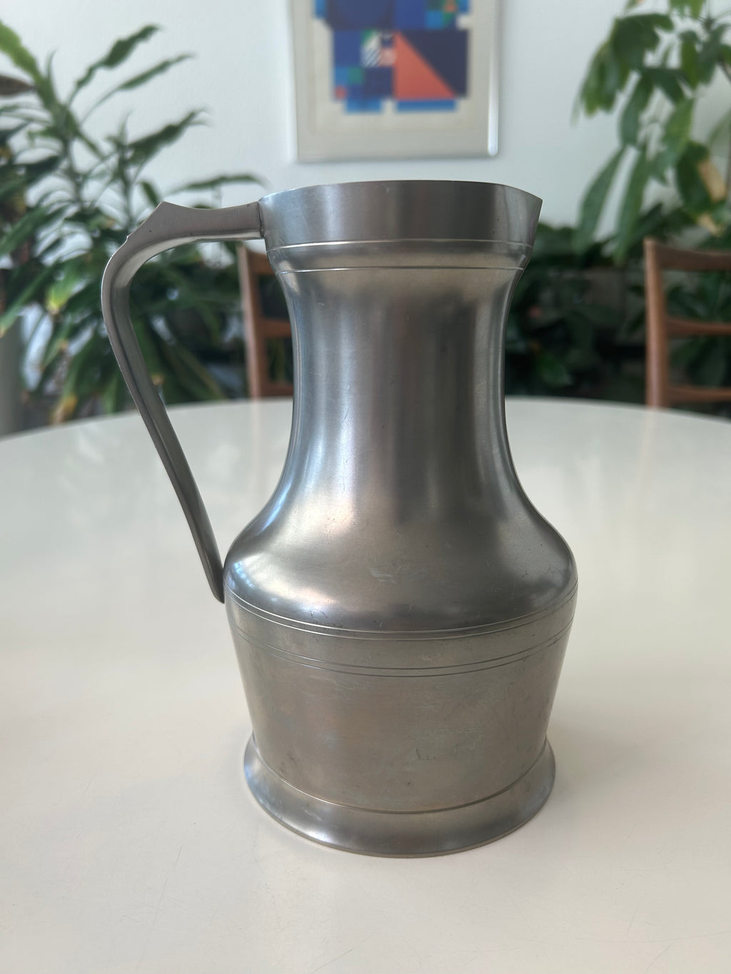 Ældre A.P.G.-stemplet kande i tin/pewter – GEVLOT – 19 cm - billede 1
