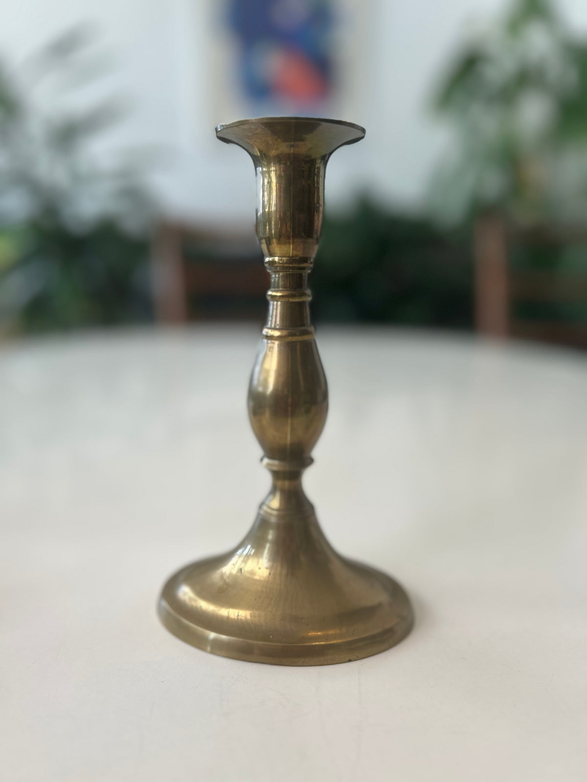 Ældre lysestage i messing – balusterform med rund fod – 18,5 cm - billede 1