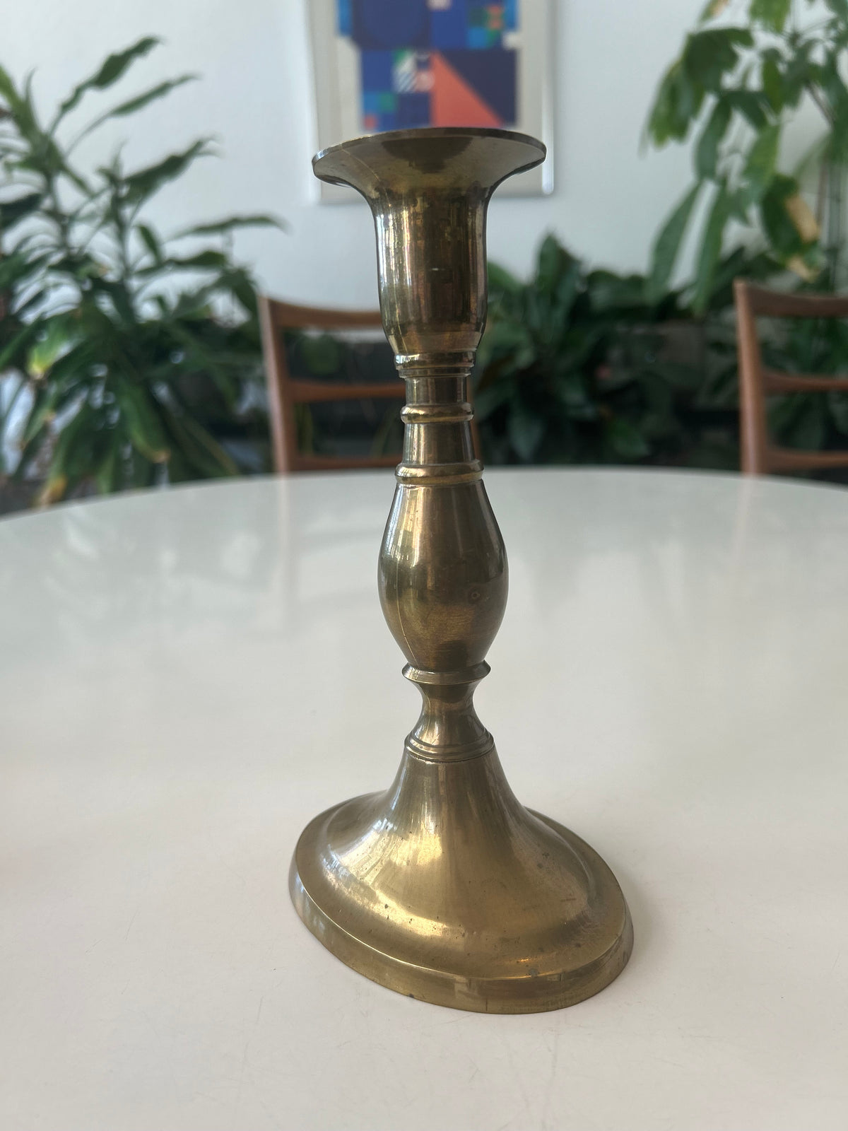 Ældre lysestage i messing – balusterform med rund fod – 18,5 cm - billede 2