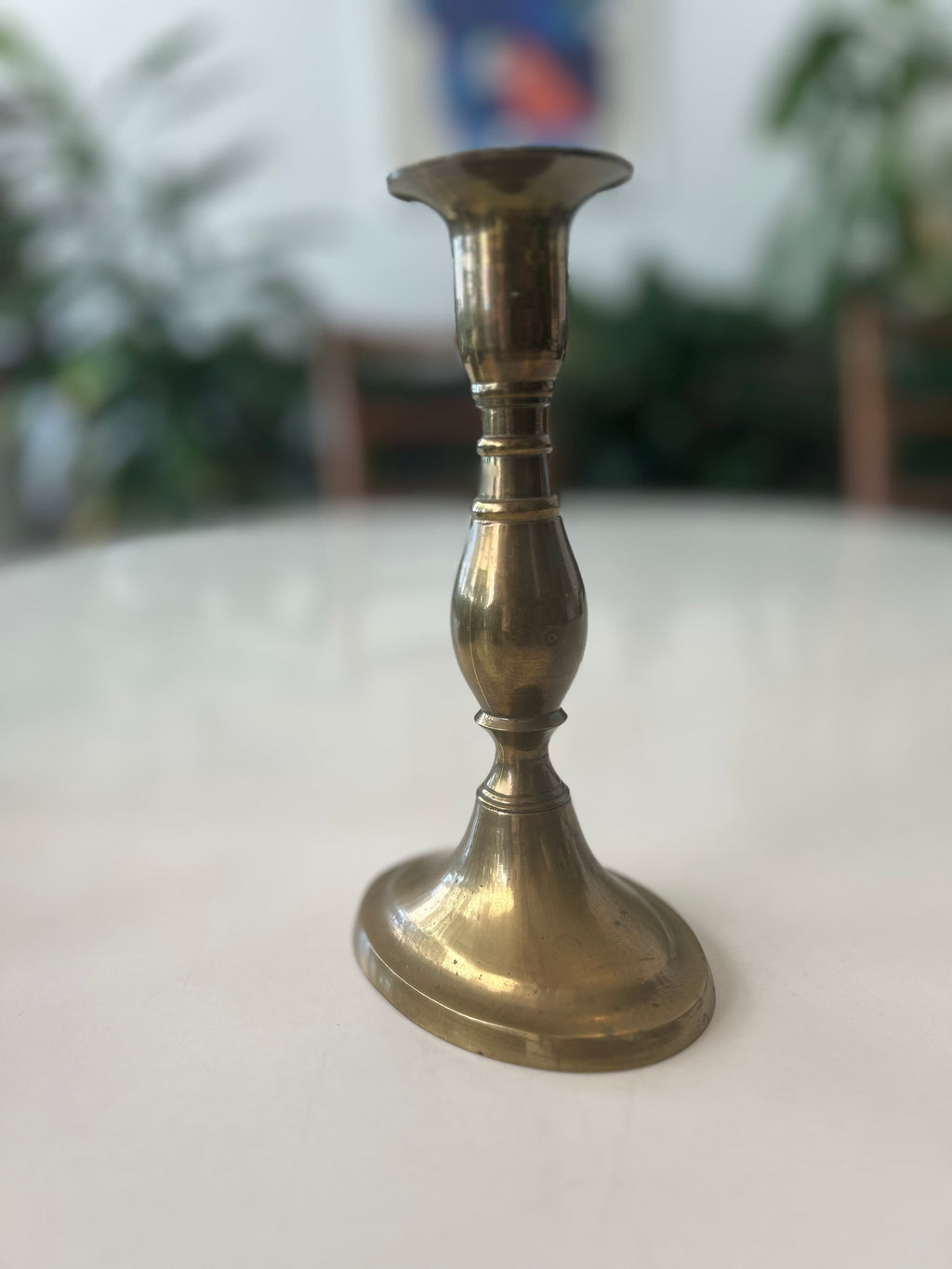 Ældre lysestage i messing – balusterform med rund fod – 18,5 cm - billede 3