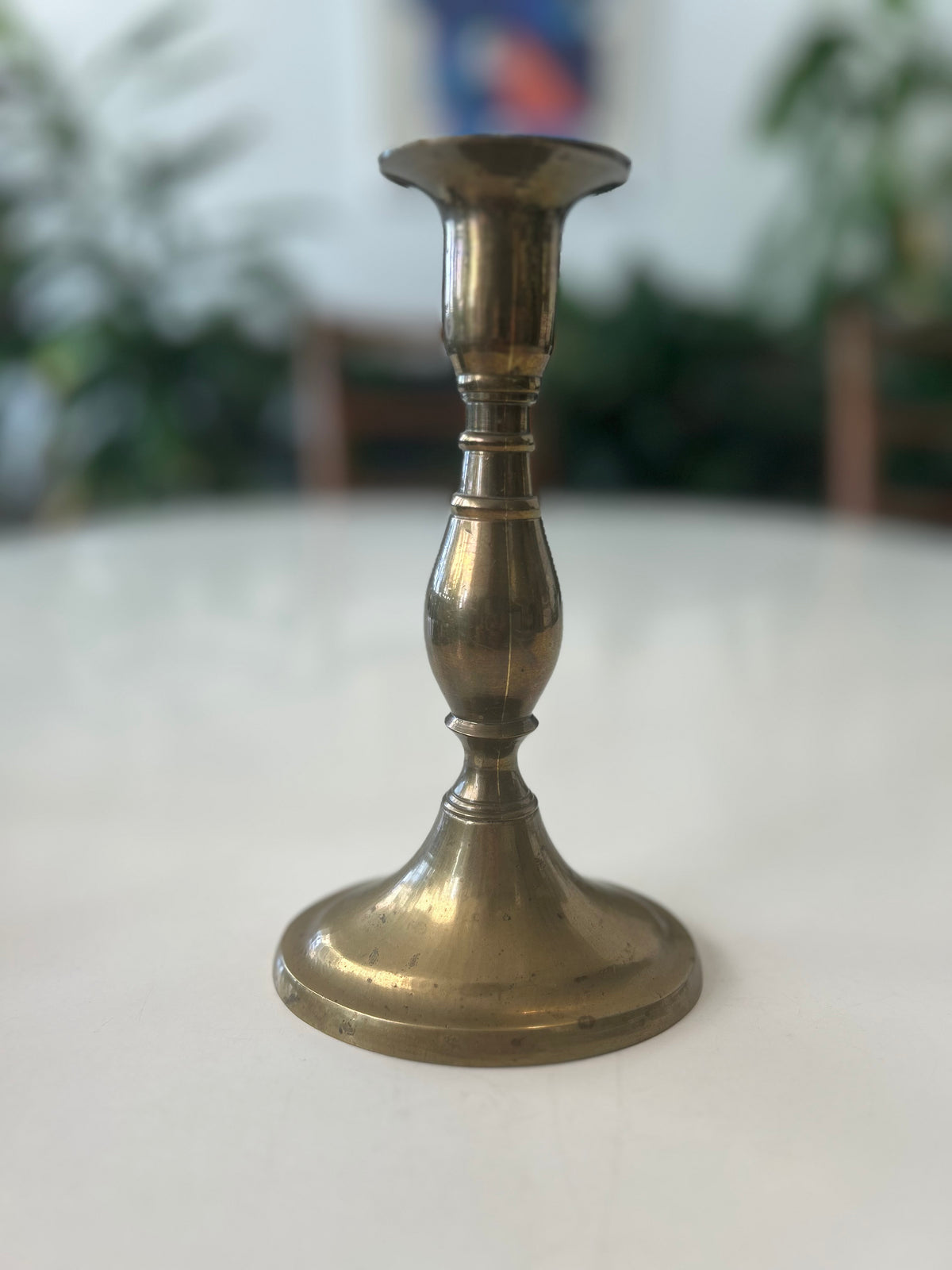Ældre lysestage i messing – balusterform med rund fod – 18,5 cm - billede 4