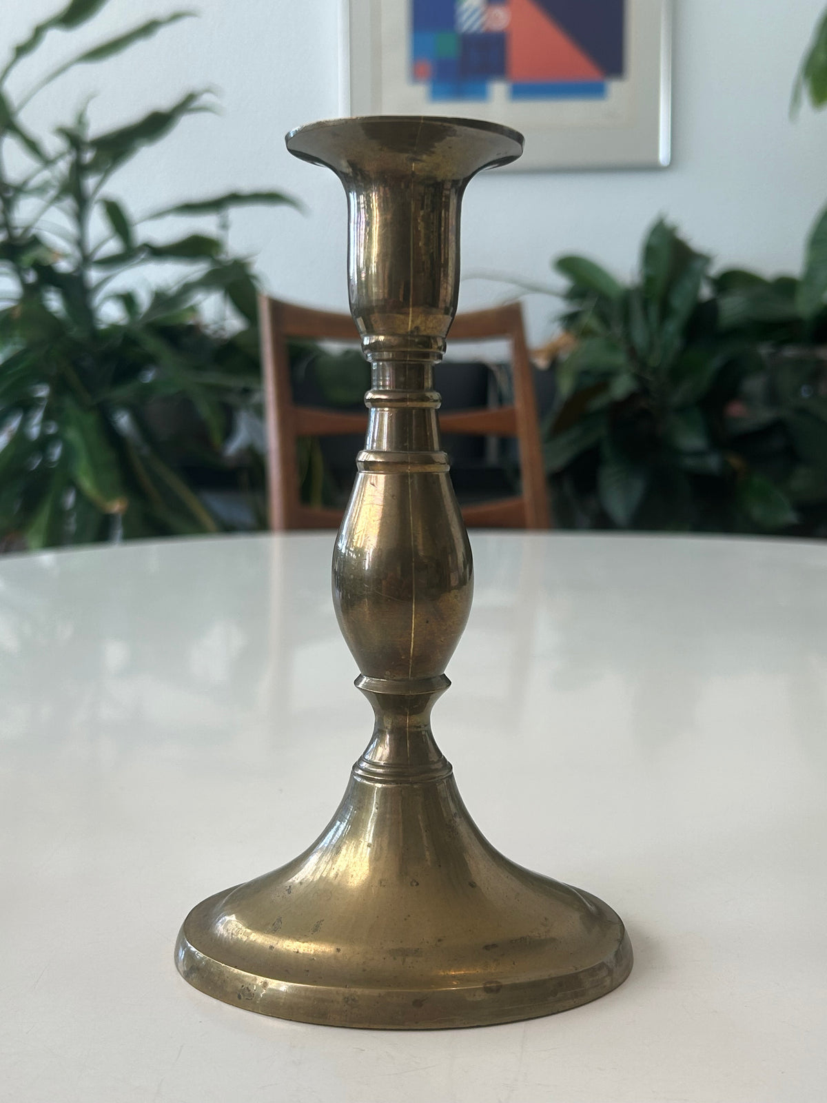 Ældre lysestage i messing – balusterform med rund fod – 18,5 cm - billede 6