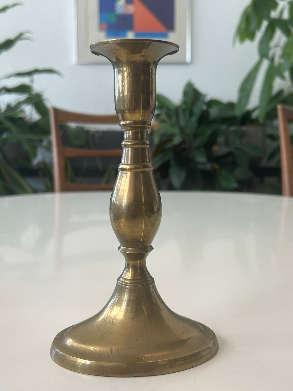 Ældre lysestage i messing – balusterform med rund fod – 18,5 cm - billede 7
