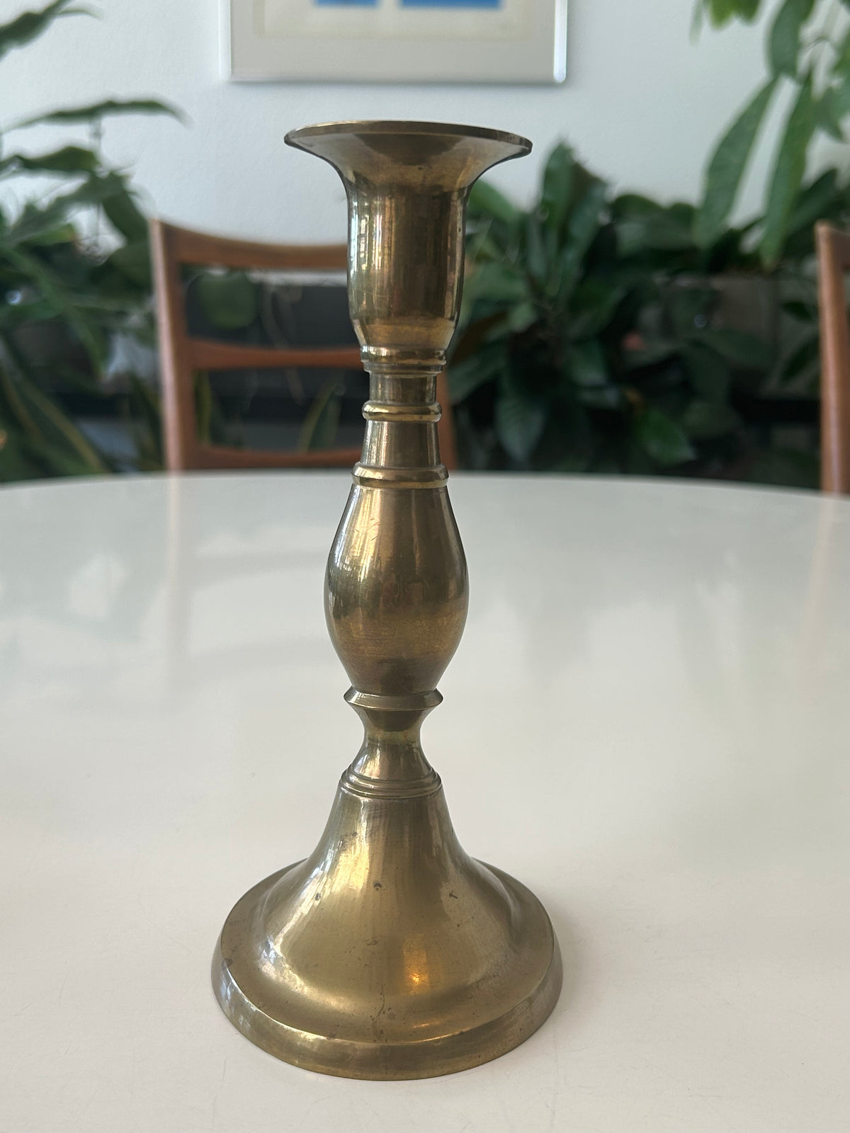 Ældre lysestage i messing – balusterform med rund fod – 18,5 cm - billede 8
