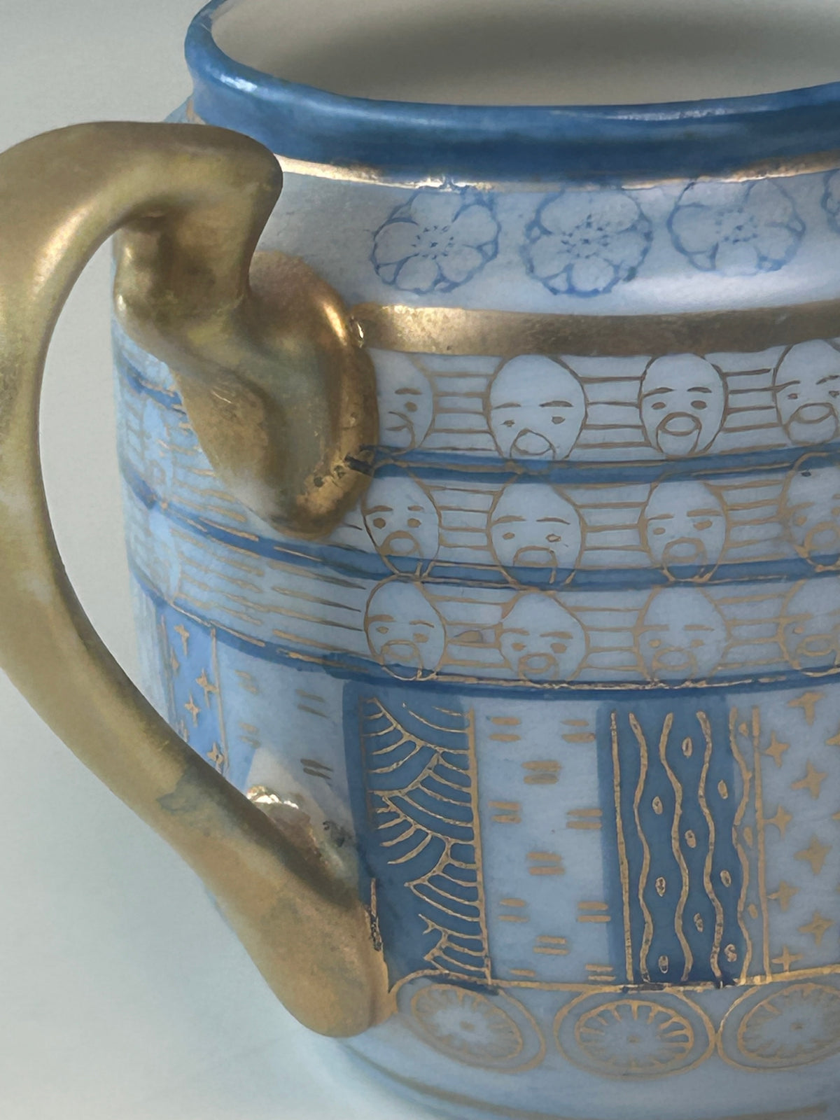 Vintage japansk flødekande i Satsuma-stil – lyseblå og guld – 7,5 cm - billede 13